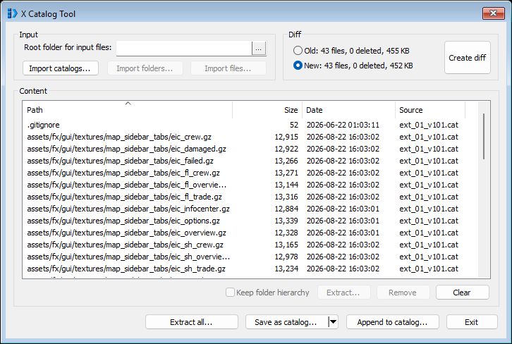 Both sides loaded: Old 43 files 455 KB, New 43 files 452 KB, and the Create diff button now enabled