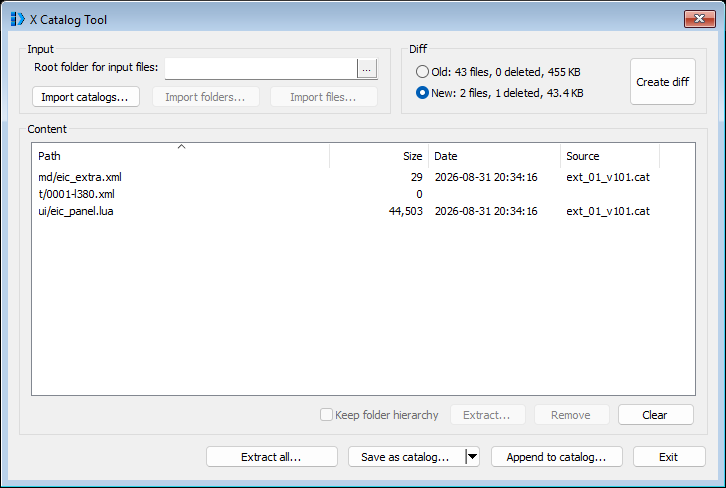 After Create diff: New reads 2 files, 1 deleted, 43.4 KB, and the list holds one added file, one changed file, and a deletion row with no size or date